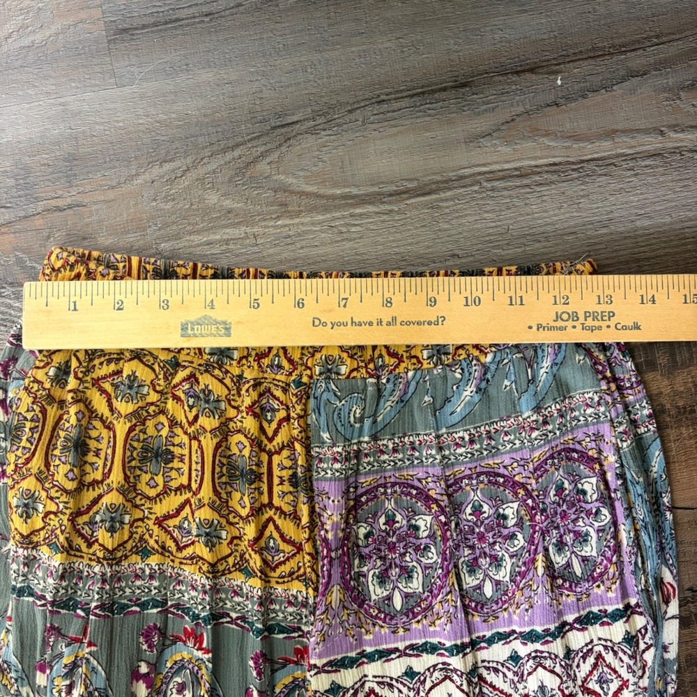 Umgee Boho Mixed Patchwork Crinkle Gauze Paisley Wide Leg Palazzo Pant Small - Picture 9 of 11